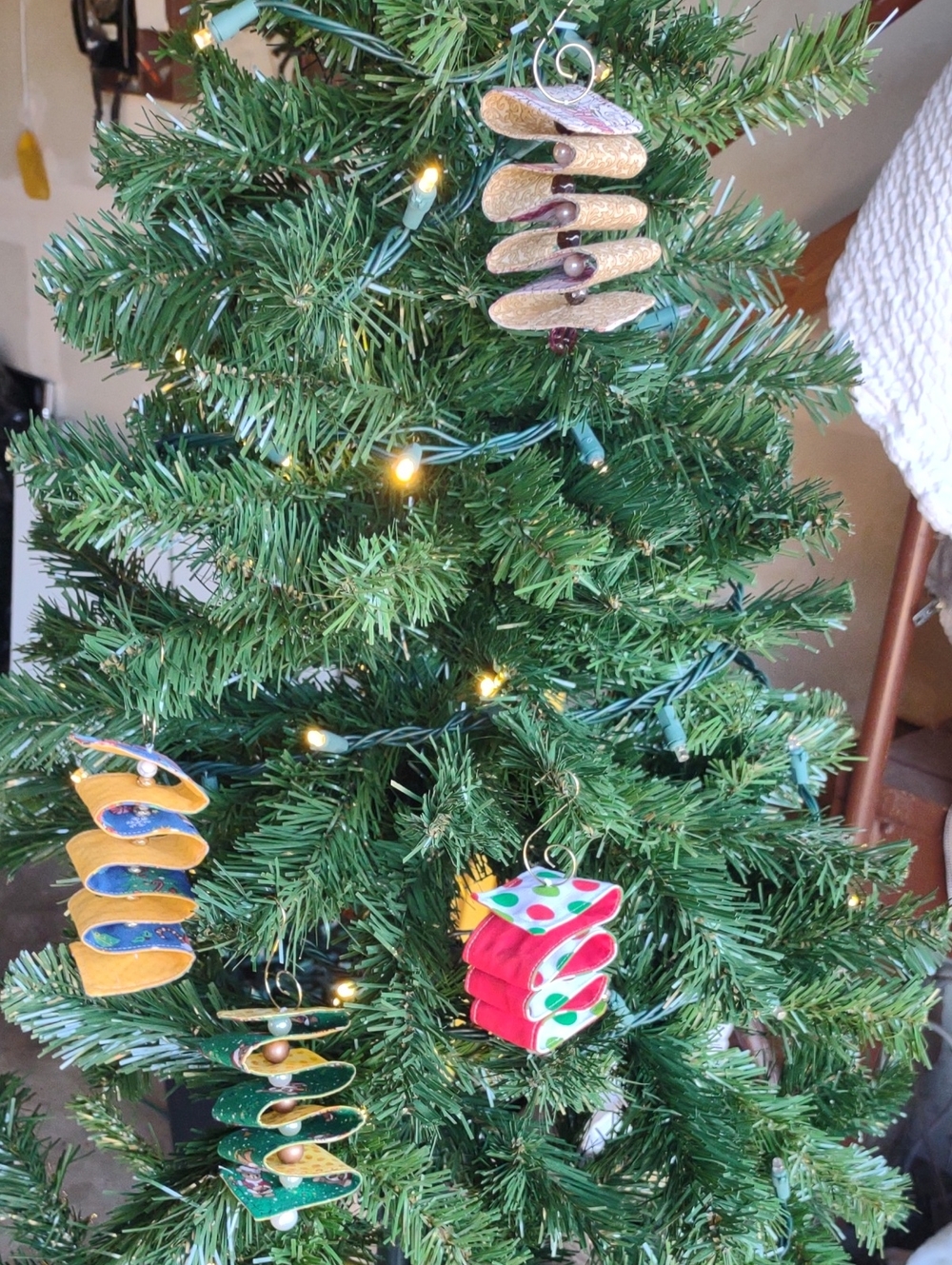 Handmade Spiral Fabric Ribbon Candy Christmas Ornaments